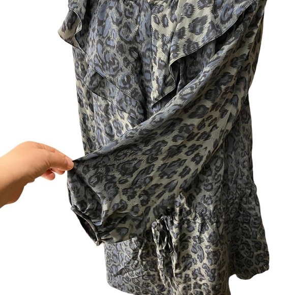 Rebecca Taylor Women Leopard Print Tunic mini dress Boat Neck Silk blue gray 10 - Picture 5 of 9